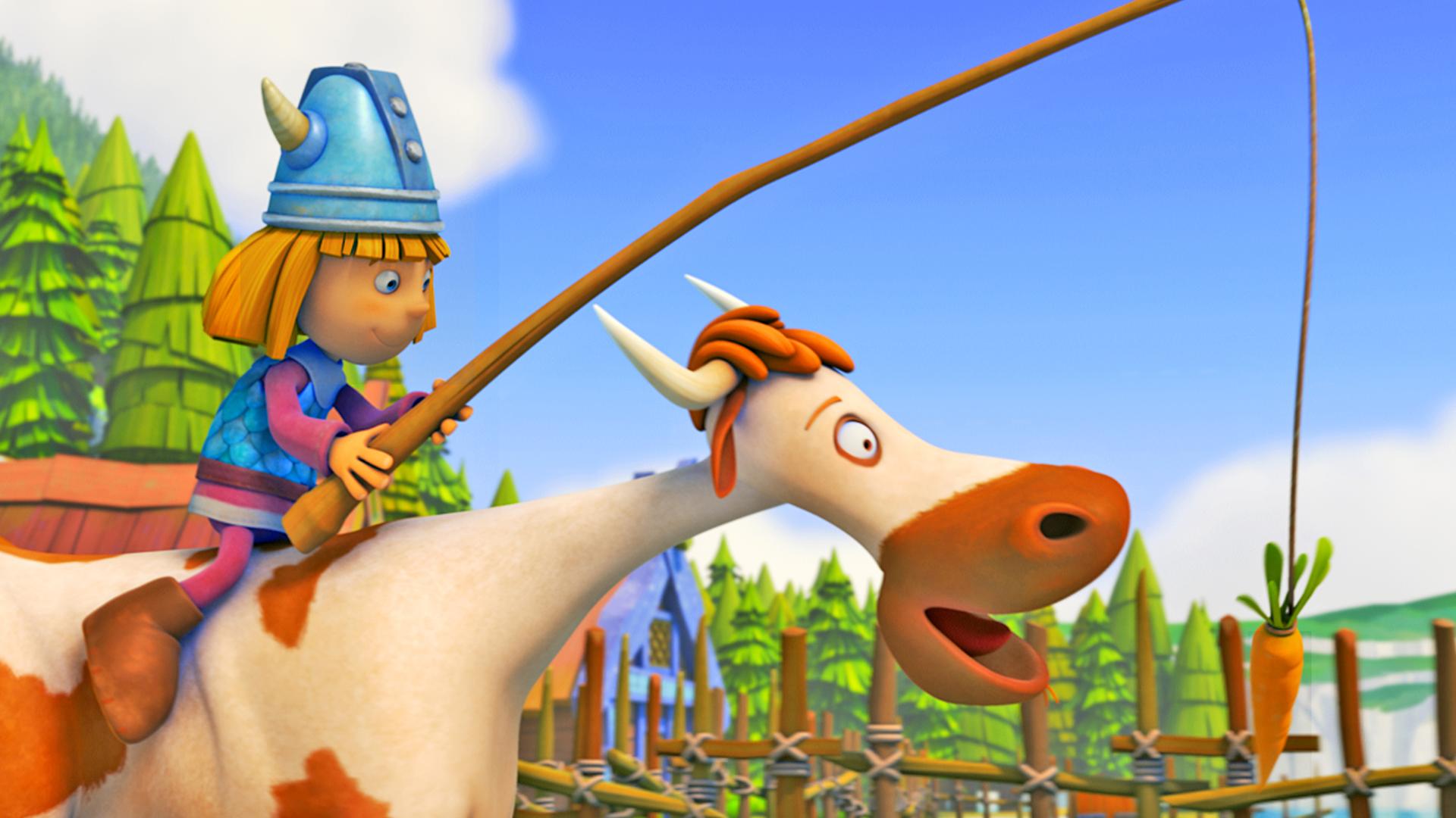 Wickie sitzt auf der verflixten Kuh.