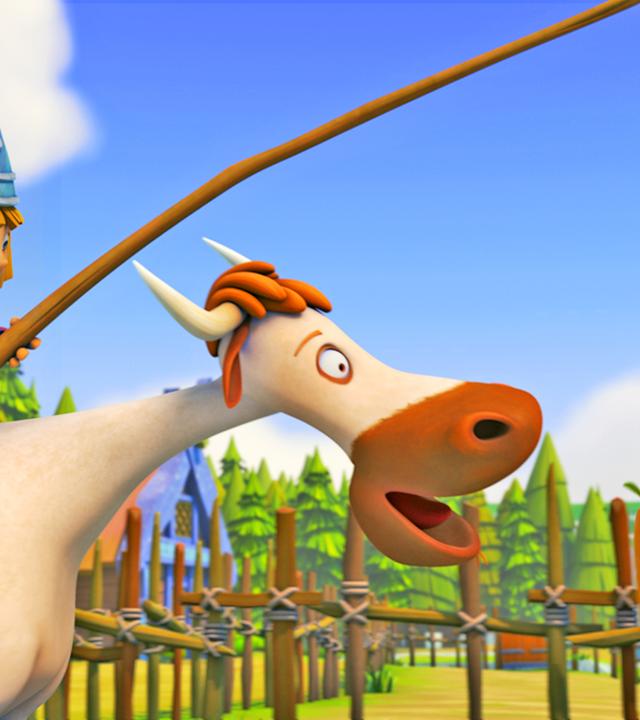 Wickie sitzt auf der verflixten Kuh.