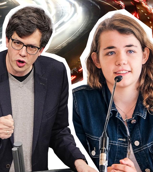 Annika Ritmmann und Lukas Köhler vor einer Autobahn