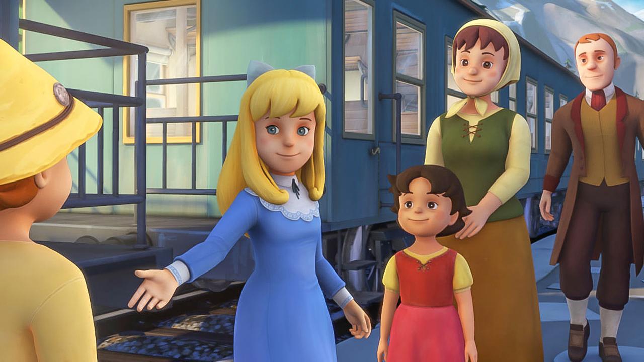 Clara reicht Peter die Hand. Heidi, Tante Dete und Sebastian schauen zu.