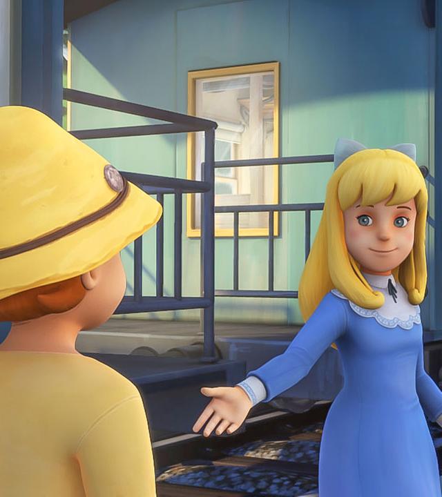 Clara reicht Peter die Hand. Heidi, Tante Dete und Sebastian schauen zu.