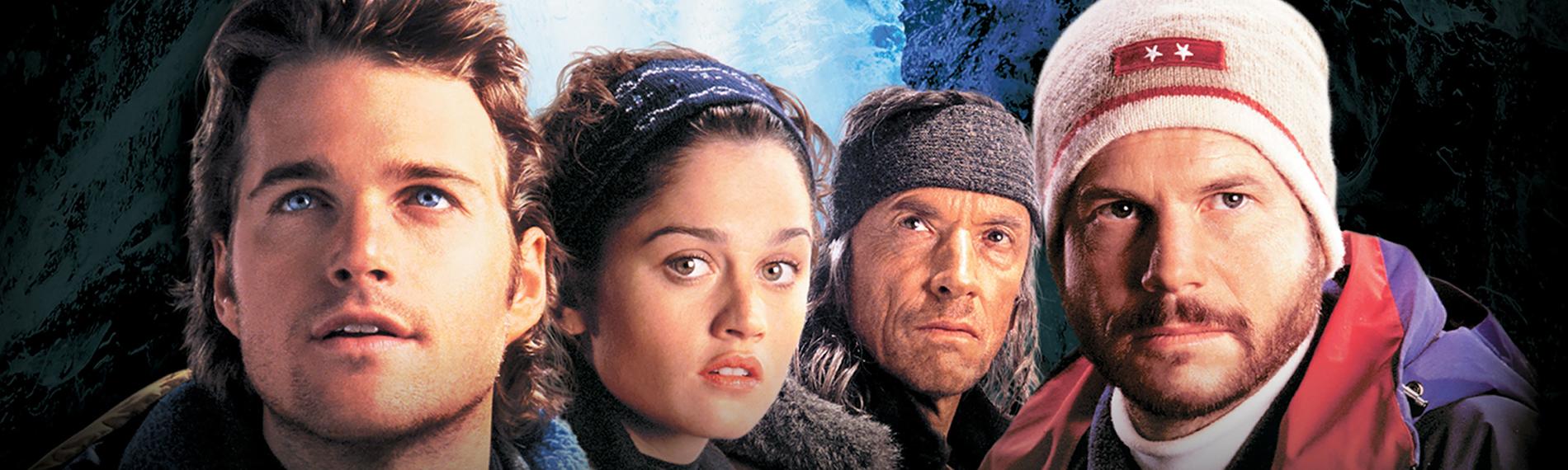 "Vertical Limit - In größter Gefahr": Plakatmotiv mit Großaufnahme von Peter Garrett (Chris O’Donnell), Annie Garrett (Robin Tunney), Montgomery Wick (Scott Glenn) und Elliot Vaughn (Bill Paxton).