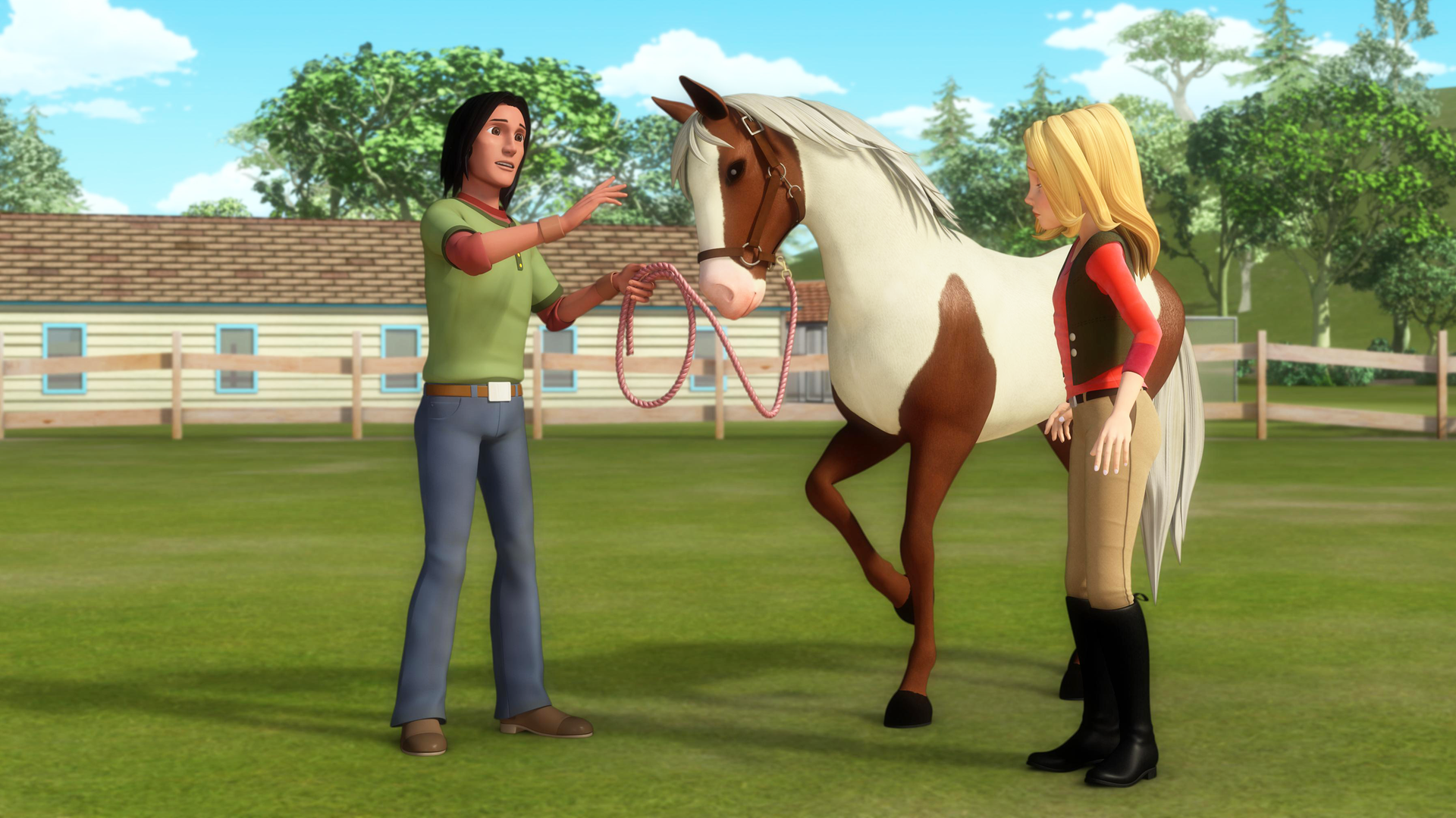 Wendy (rechts), ihr Pferd Dixie (Mitte) und der Pferdeflüsterer Jojo (links).