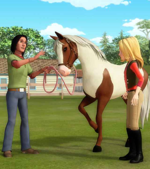 Wendy (rechts), ihr Pferd Dixie (Mitte) und der Pferdeflüsterer Jojo (links).