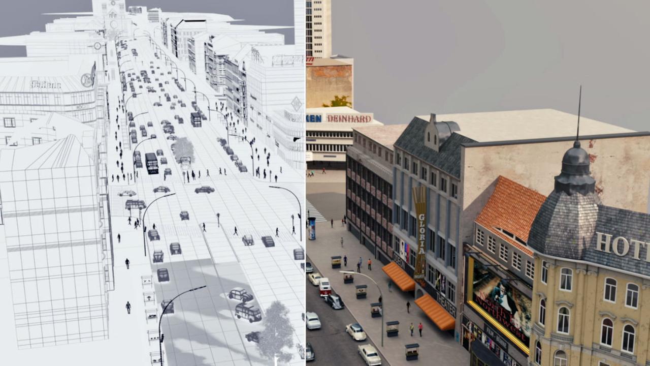 Sehen Sie hier, wie die Kulisse und die Schauplätze Berlins mit Hilfe visueller Effekte in das Jahr 1959 zurückversetzt werden.