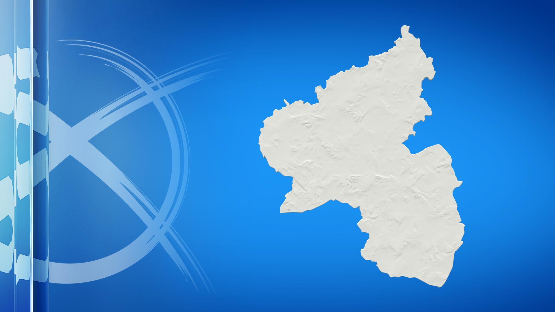 Wahlkreuz und Umriss des Bundeslandes Rheinland-Pfalz auf blauem Hintergrund