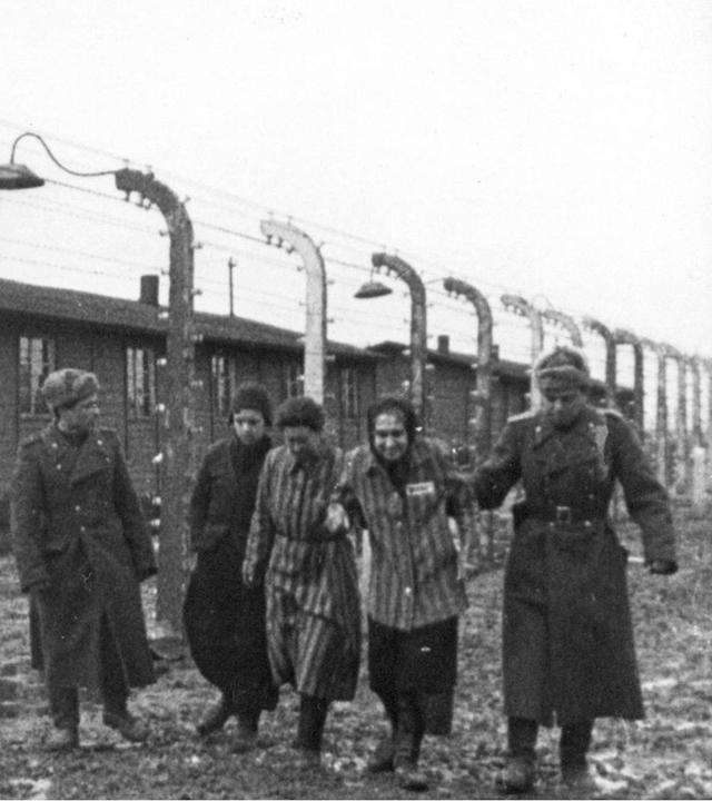 "Die Wahrheit über den Holocaust (6) Untergang": Sowjetische Soldaten mit befreiten Gefangenen in Auschwitz