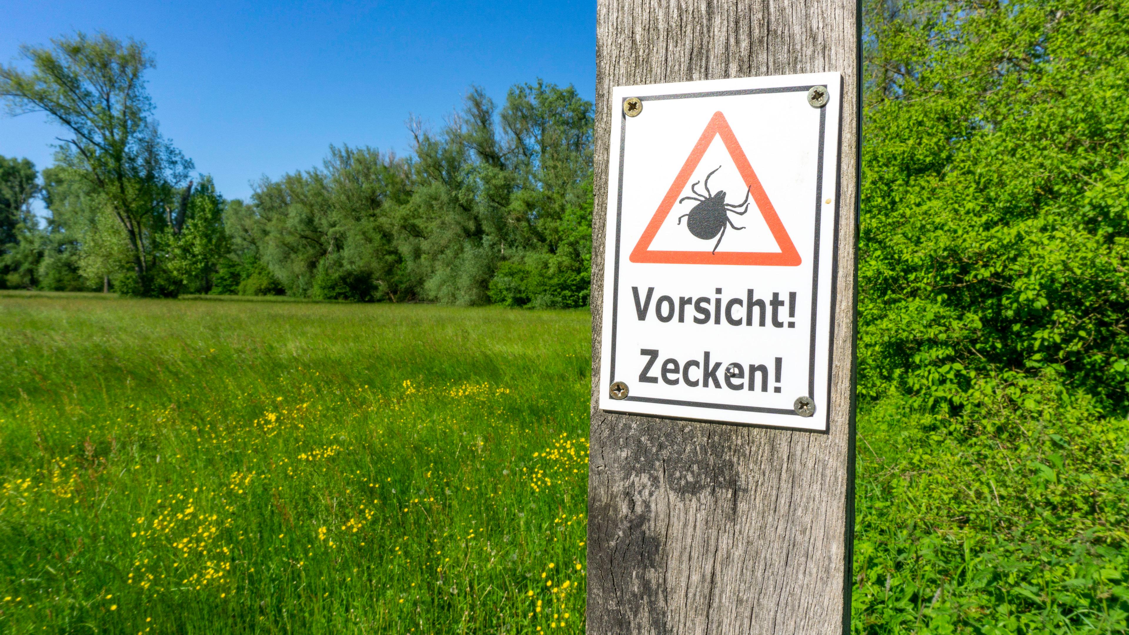 Warnhinweise auf Zecken in einem Naturschutzgebiet 