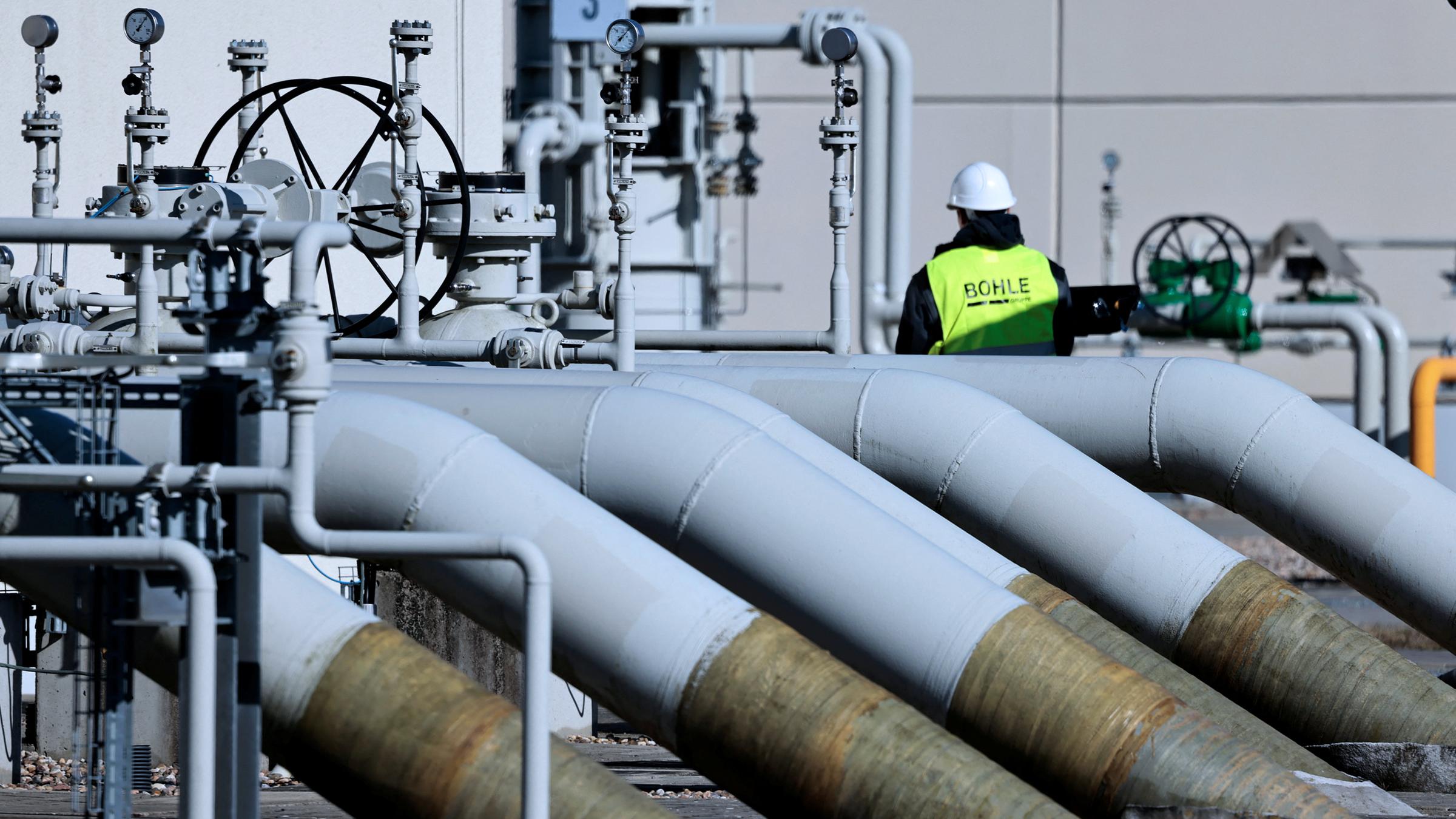 Rohre an den Anlandungsanlagen der Gaspipeline „Nord Stream 1“ in Lubmin 