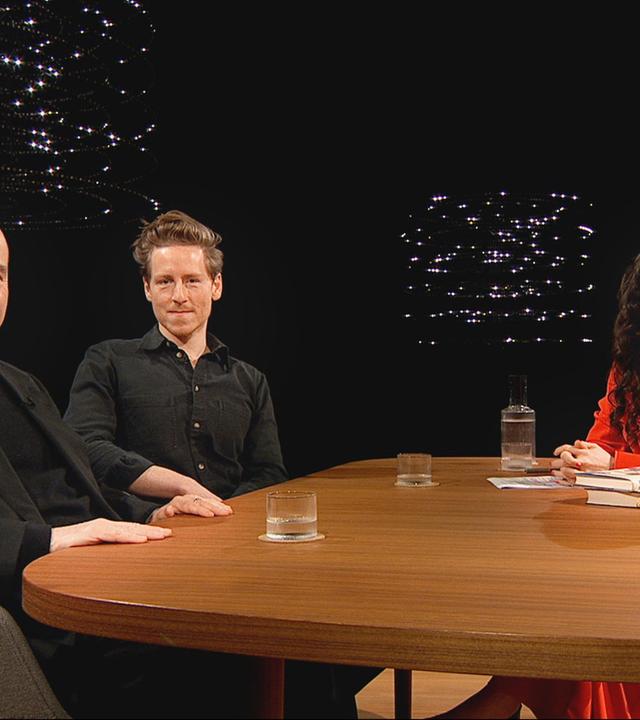 Sternstunde Philosophie Was ist psychisch krank? Über Normalität und Wahnsinn Michael Hagner, Mediziner und Wissenschaftshistoriker, Leon Engler, Autor und Psychologe mit Moderatorin Olivia Röllin  Copyright: SRF