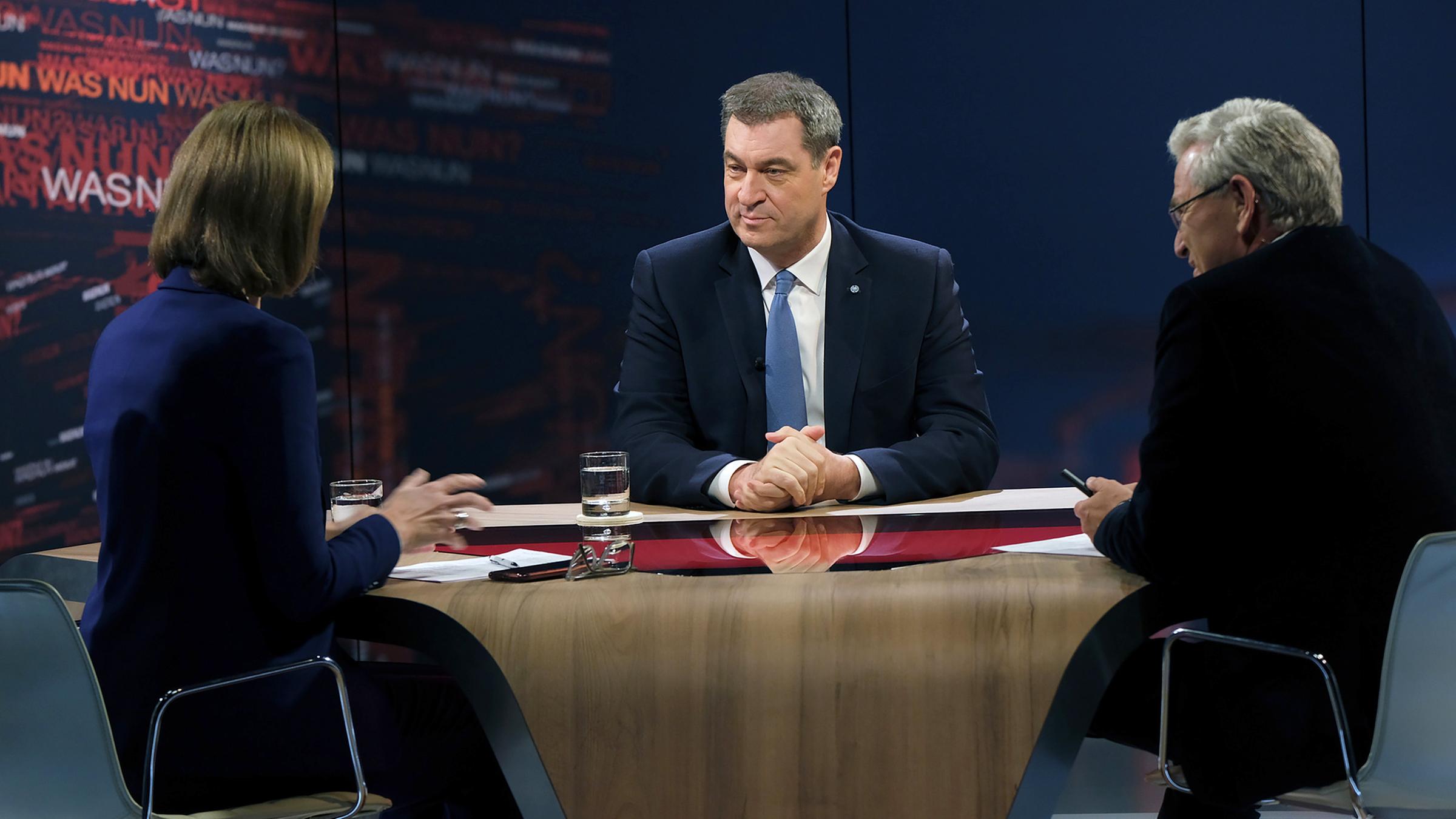 Bettina Schausten, Markus Söder und Peter Frey.