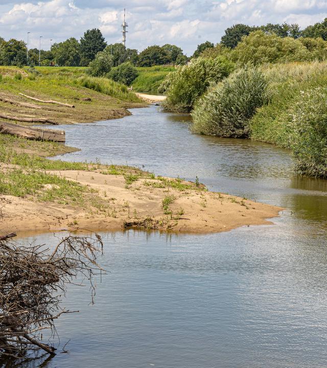Ein kleiner Fluss schlängelt sich durch eine Landschaft
