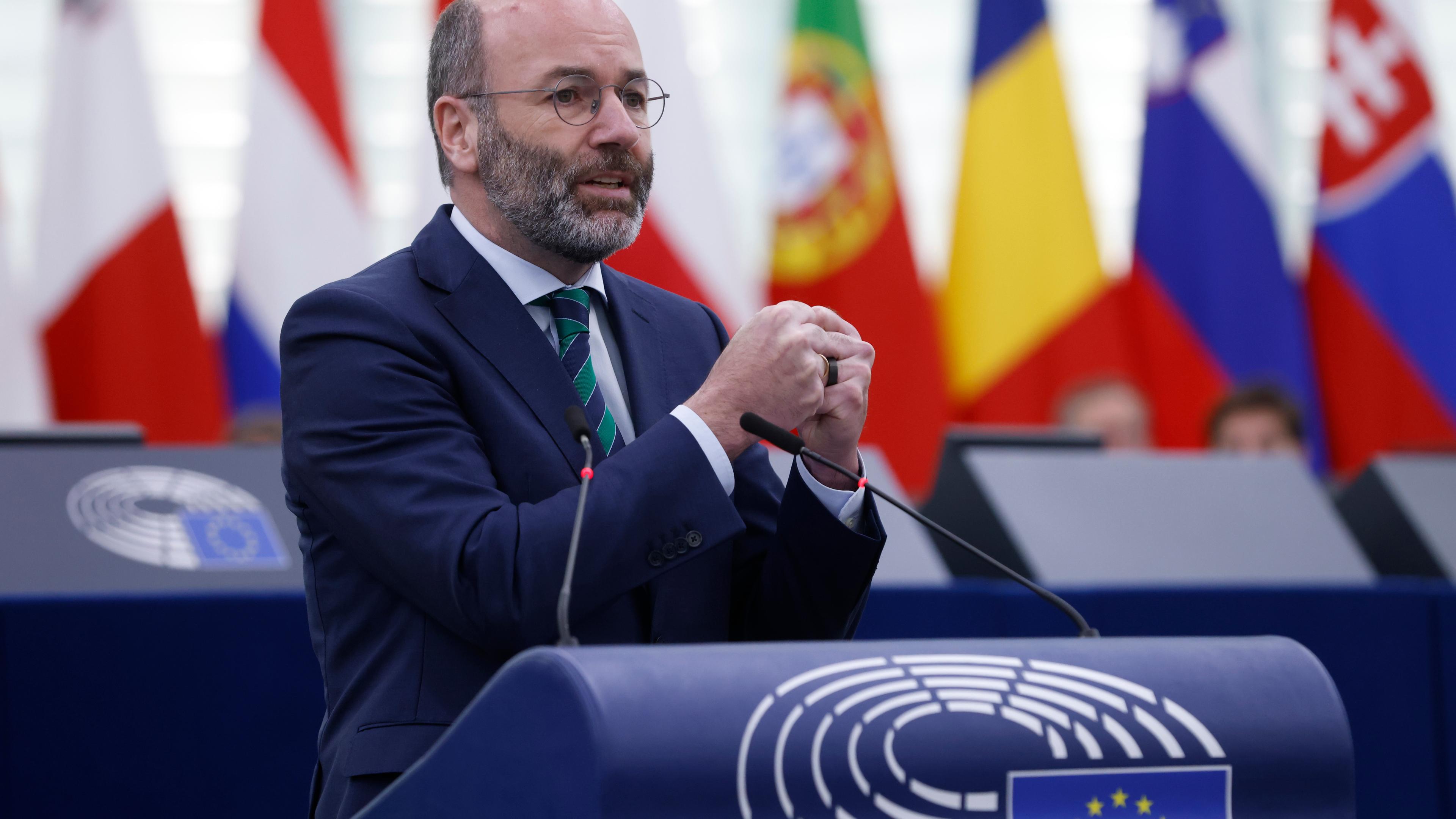 Manfred Weber, President of the EPP group at the European Parliament speaks during a ceremony marking the 70th anniversary of the European Parliament, Tuesday, Nov. 22, 2022 in Strasbourg, eastern France