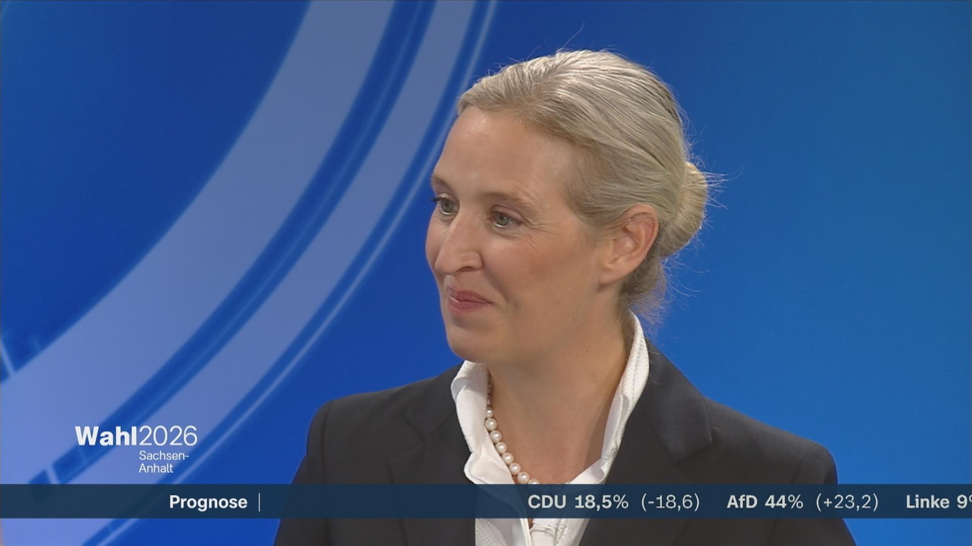 AfD-Chefin Alice Weidel mit einer Reaktion zur Landtagswahl in Sachsen-Anhalt.