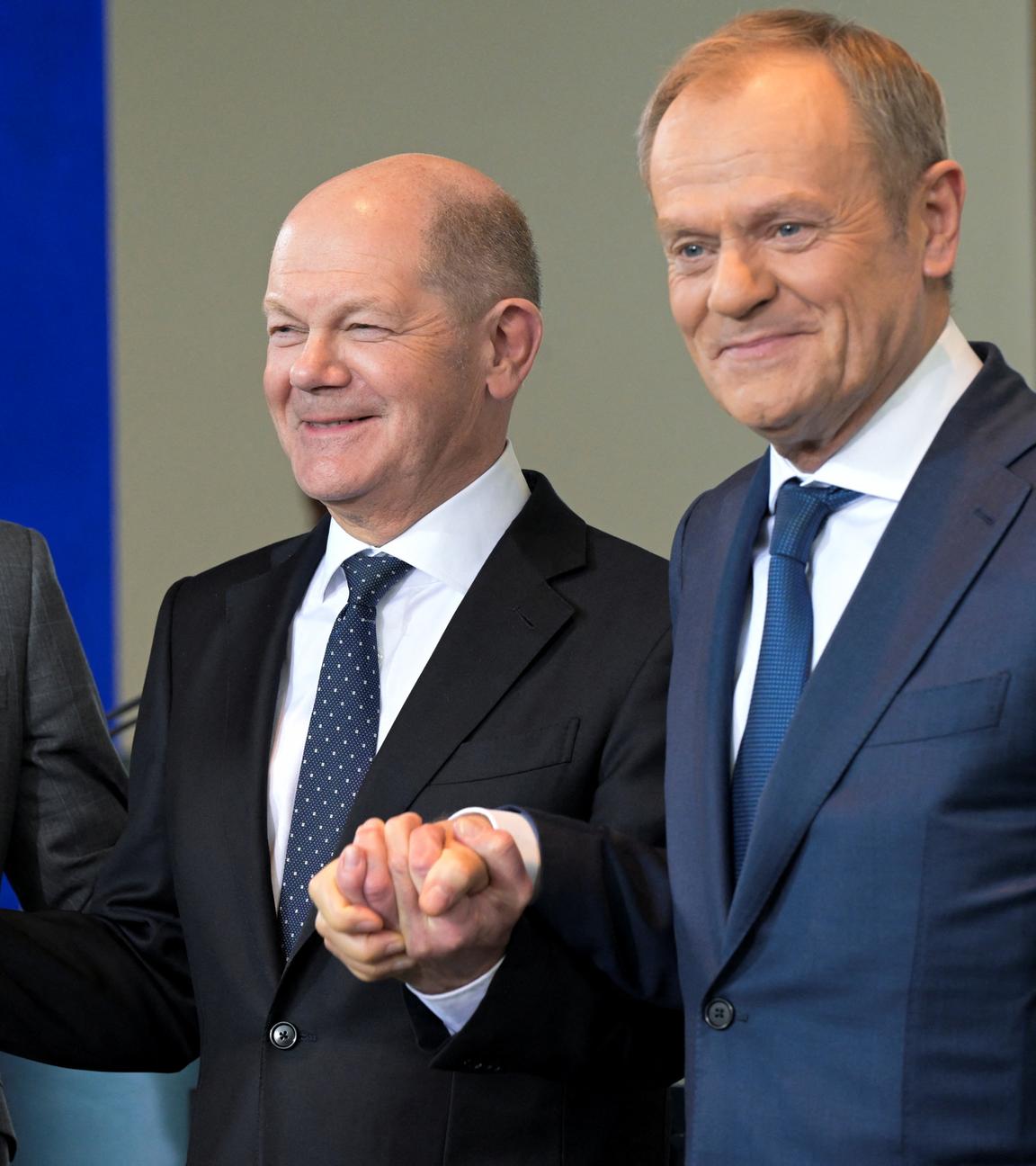 Olaf Scholz, Emmanuel Macron und Donald Tusk 