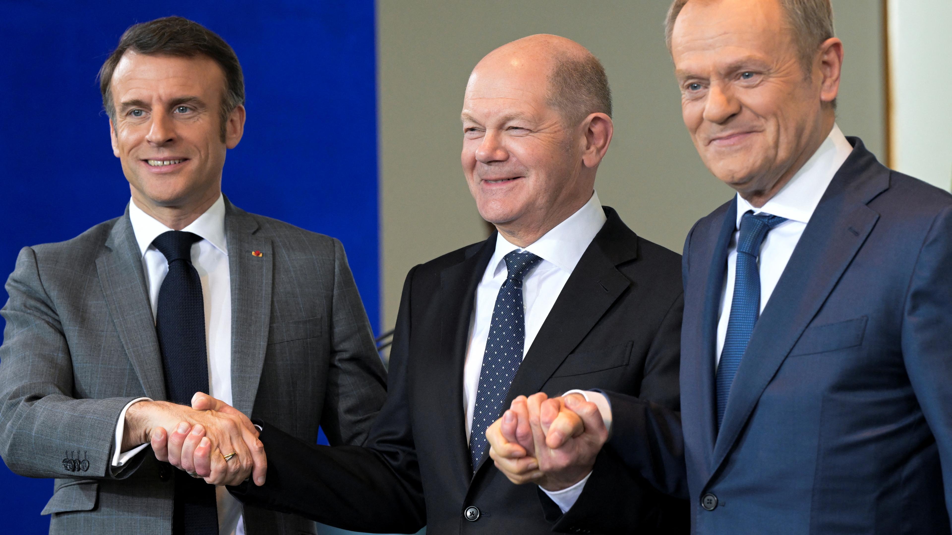 Olaf Scholz, Emmanuel Macron und Donald Tusk 