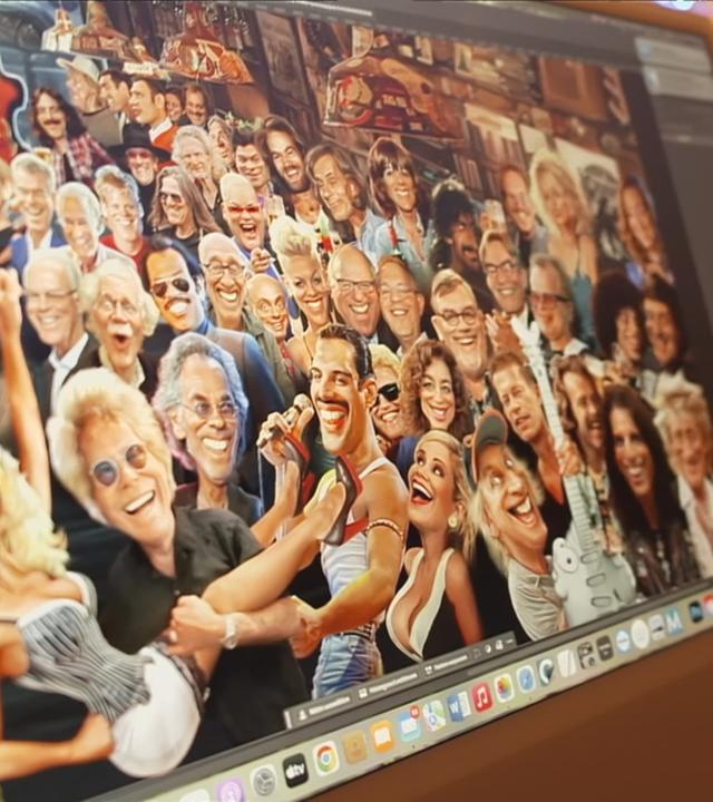 Bild von nem designten Bild mit Promis auf einem Tablett 