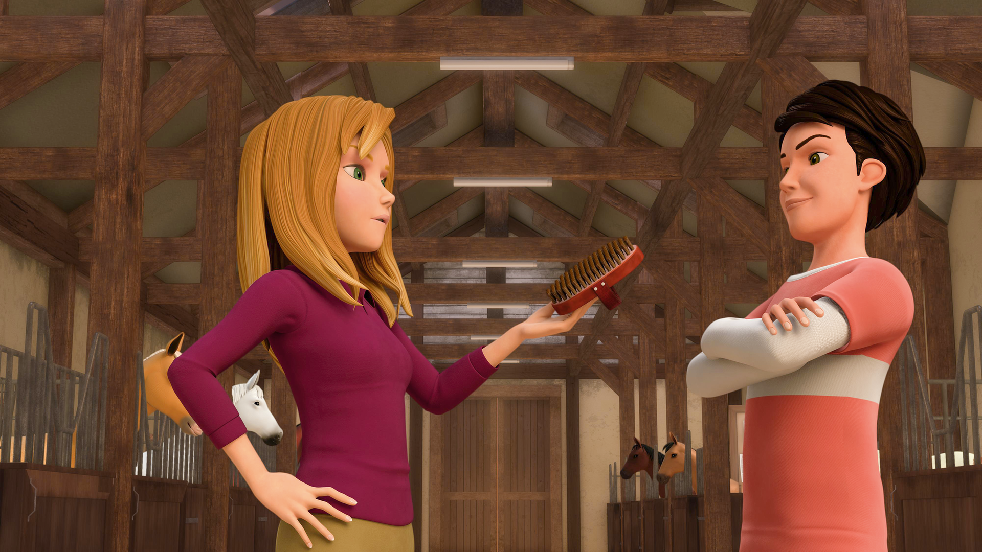 Wendy stellt Robin zur Rede. Der steht ihr mit verschränkten Armen gegenüber.