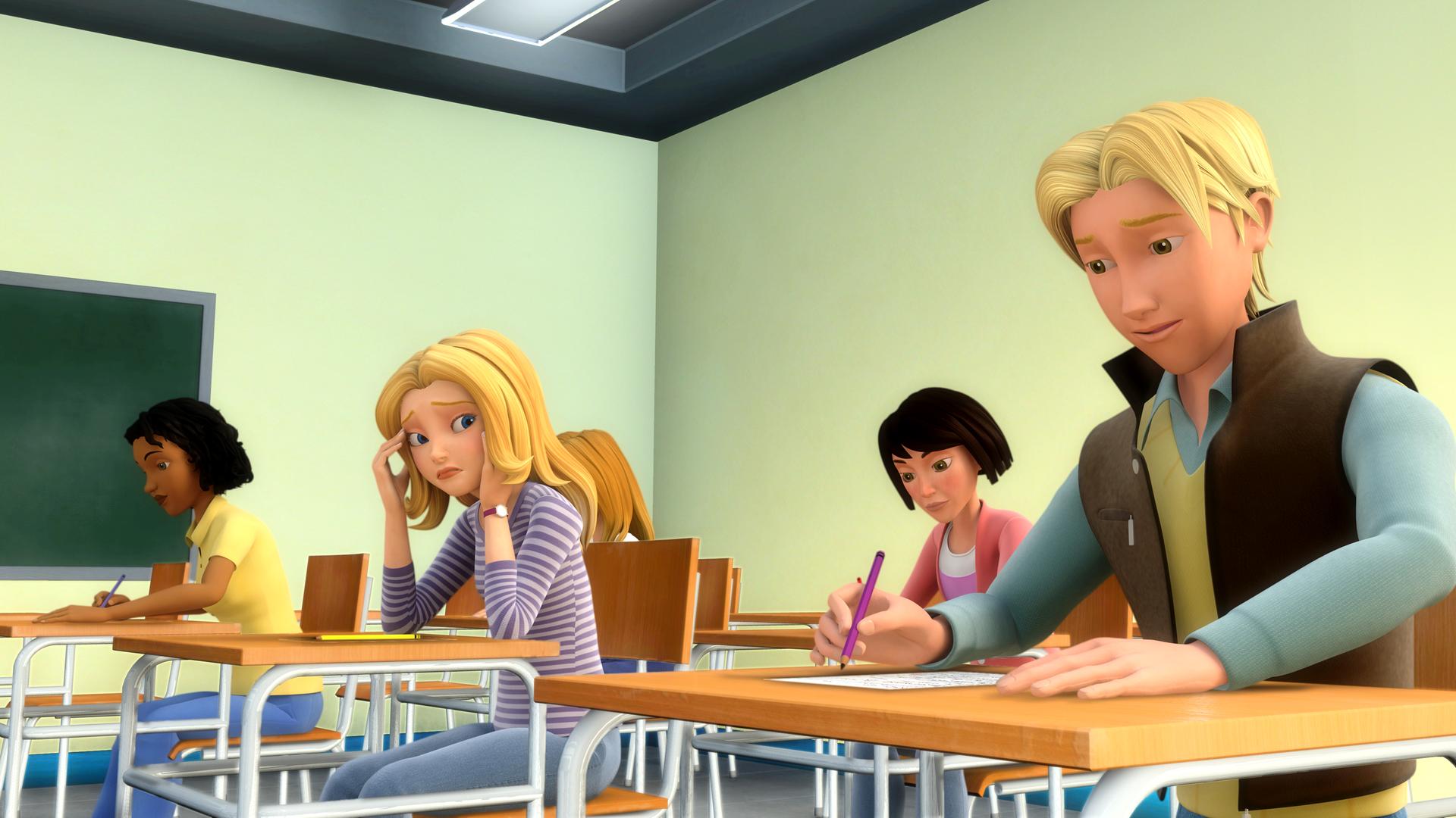 Wendy schämt sich beim Abschreiben während des Tests