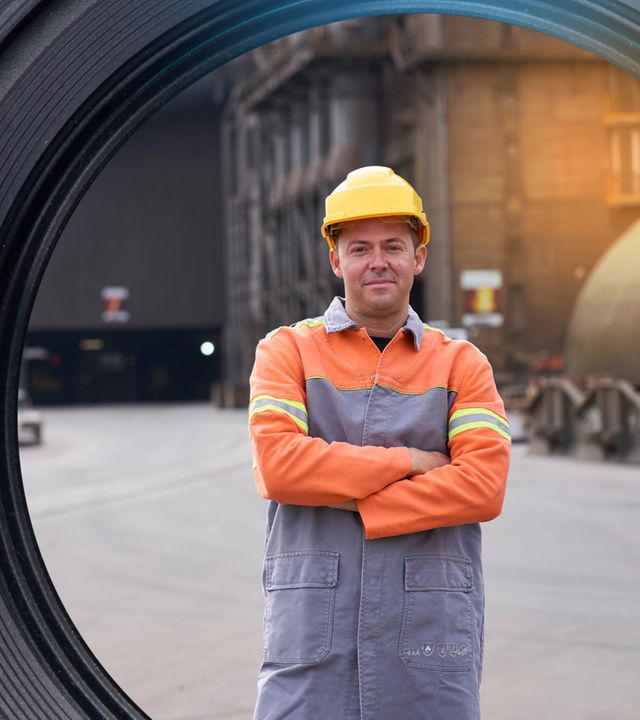Stefan Hahn steht mit mit verschränkten Armen auf dem Gelände der Dillinger Hütte im Saarland.