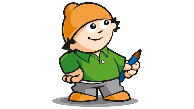 Mainzelmännchen Berti mit Malstift in der Hand