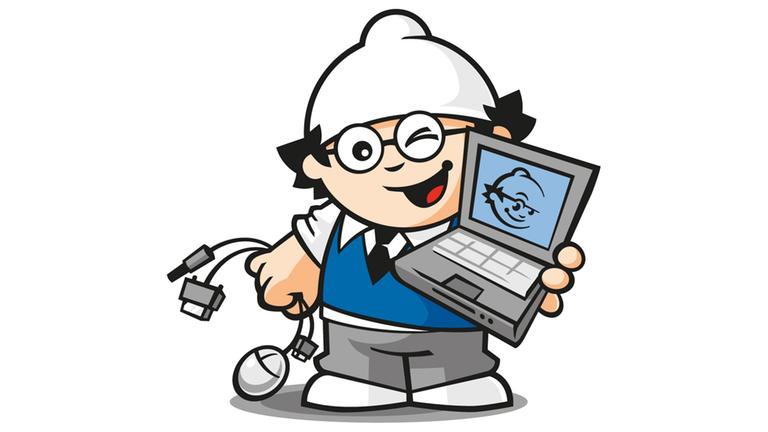 ZDF Mainzelmännchen Det mit Laptop und Computerkabeln in der Hand