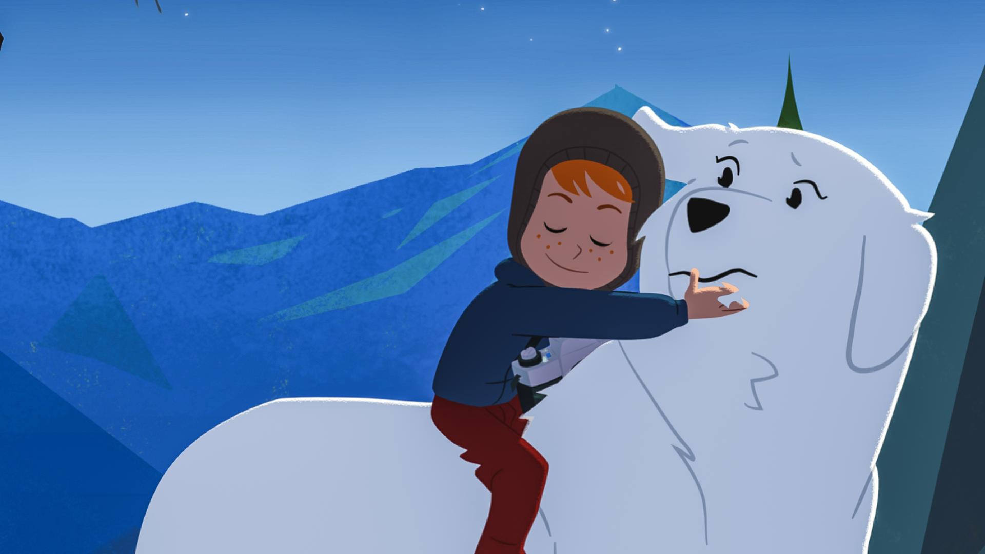 Sören sitzt auf Belle und hält sich fest. Belle schaut ihn verwundert an. Es ist nacht und sie sind draußen.