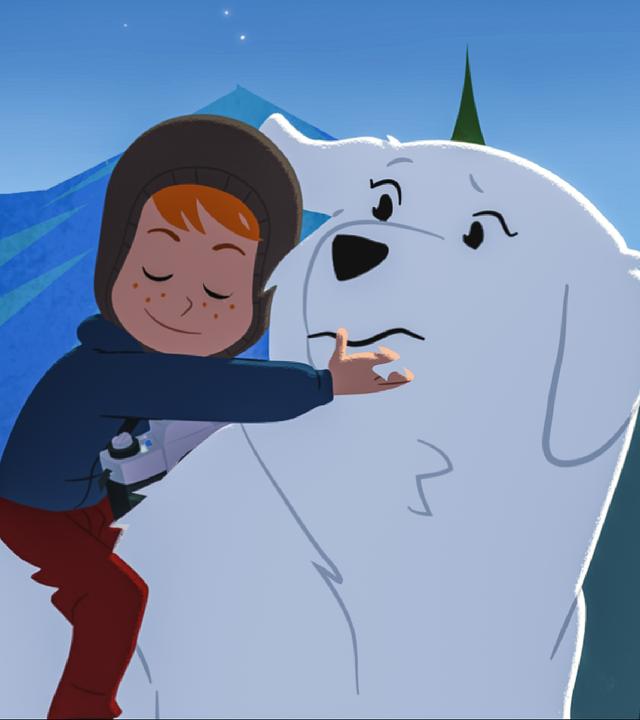 Sören sitzt auf Belle und hält sich fest. Belle schaut ihn verwundert an. Es ist nacht und sie sind draußen.