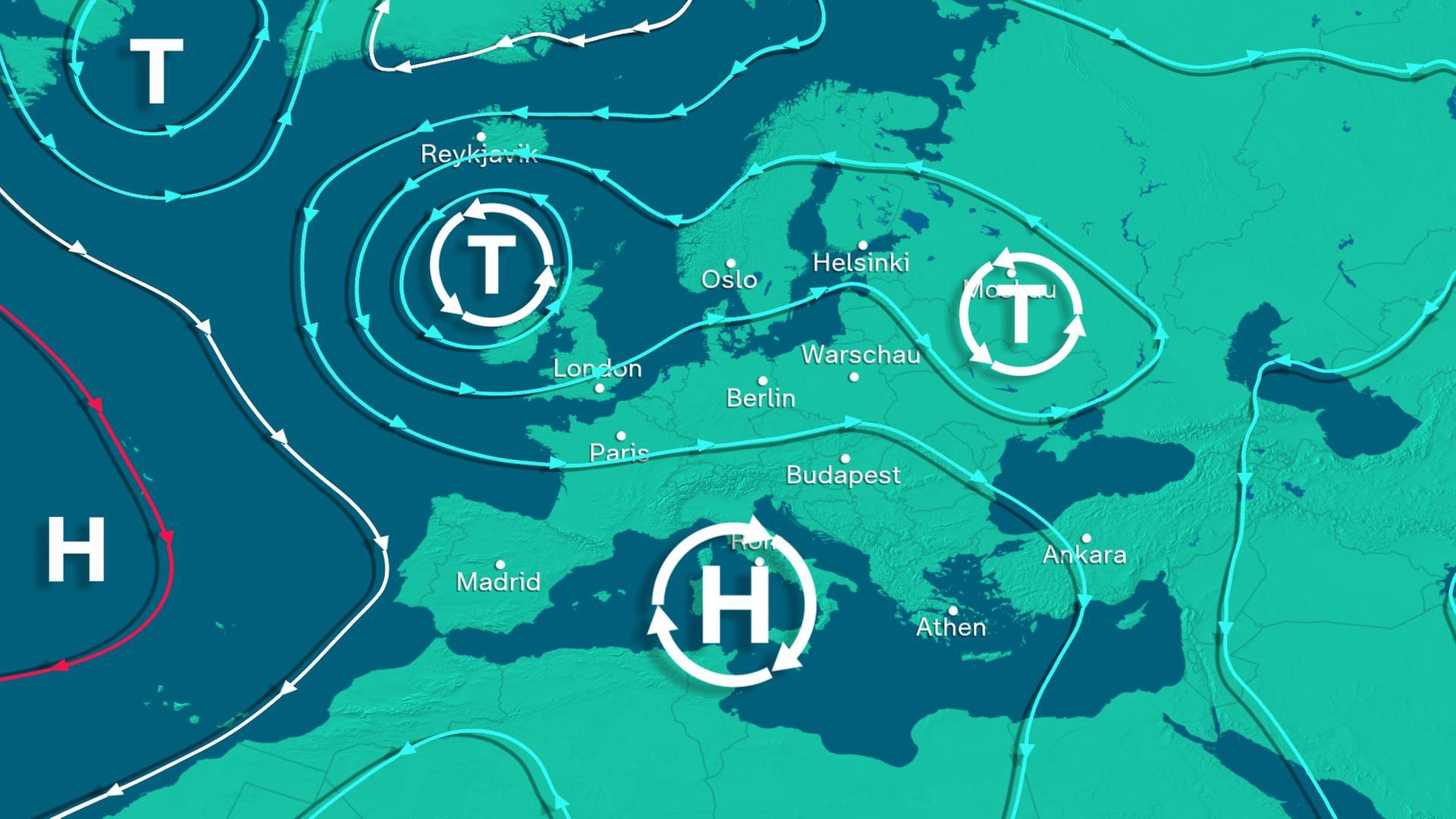 Wetterkarte Europa Hoch- und Tiefdruckgebiete