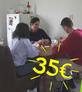 Ein WG-Zimmer und ein Nachhilfeunterricht und eine Grafik mit 35 Euro.