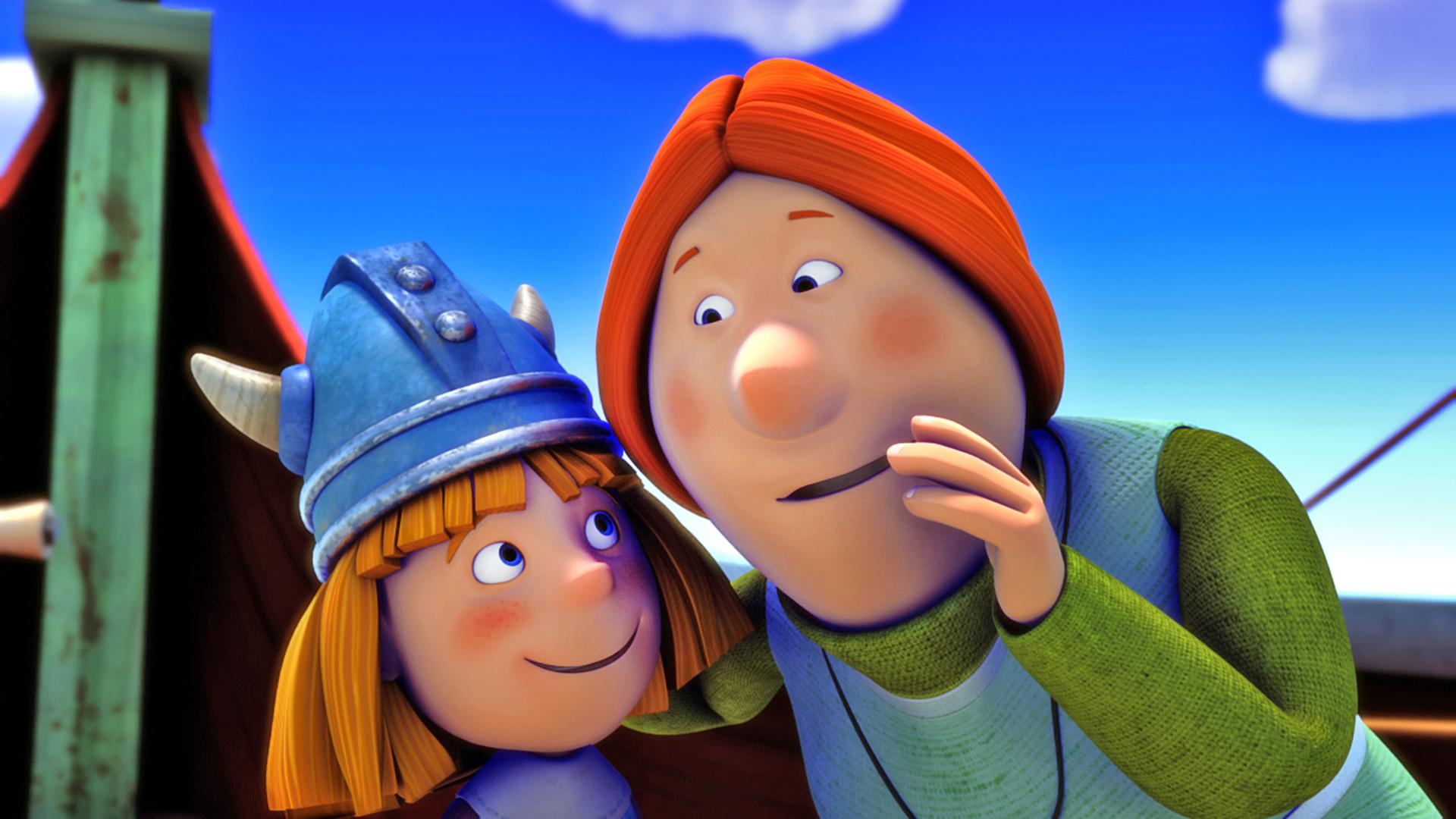 Ylva flüstert Wickie etwas zu.