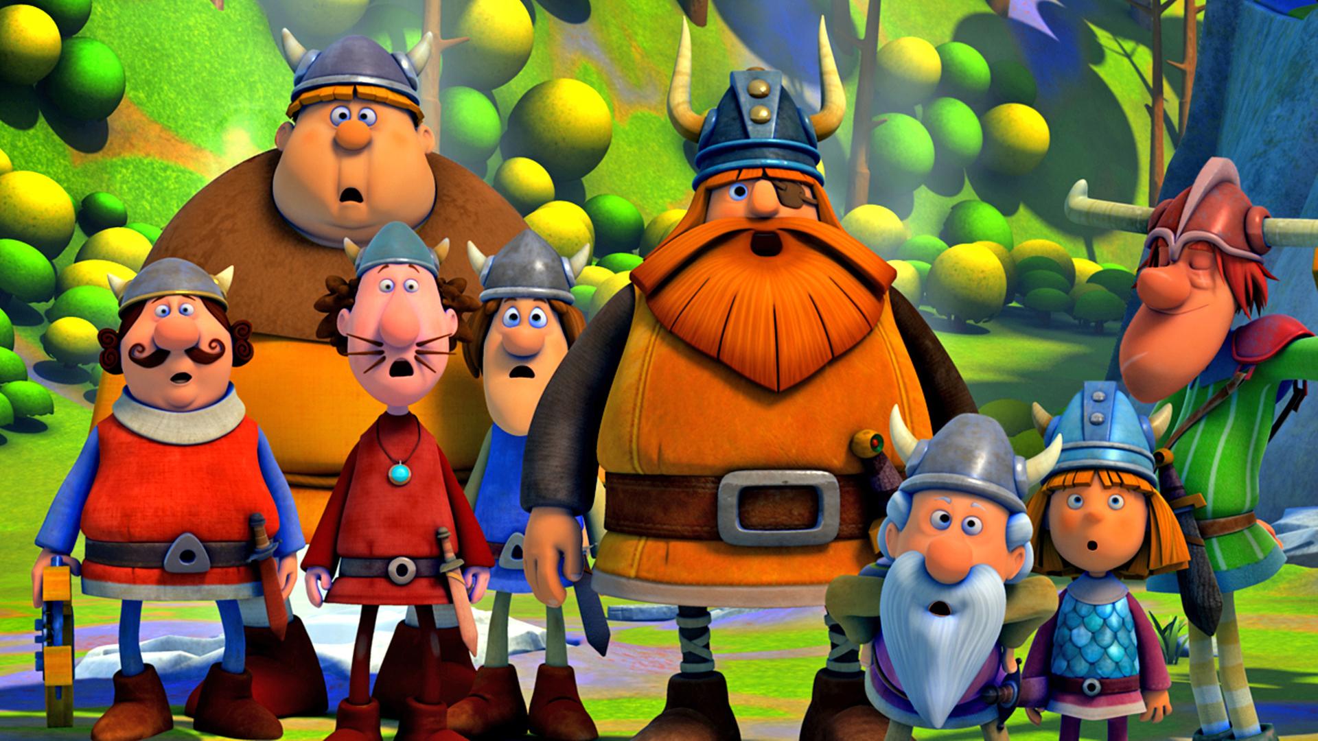 Die Wikinger sind auf der Urlaubsinsel angekommen und staunen mit offenen Mündern.