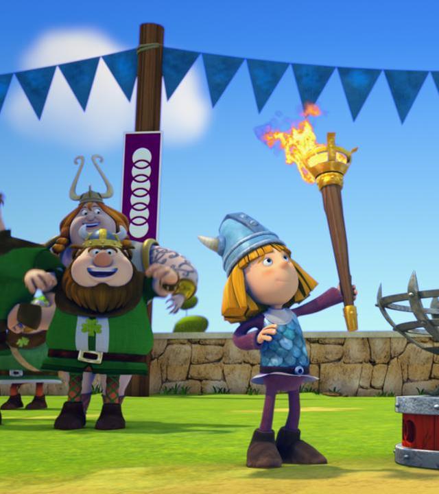 Wickie trägt die olympische Fackel.