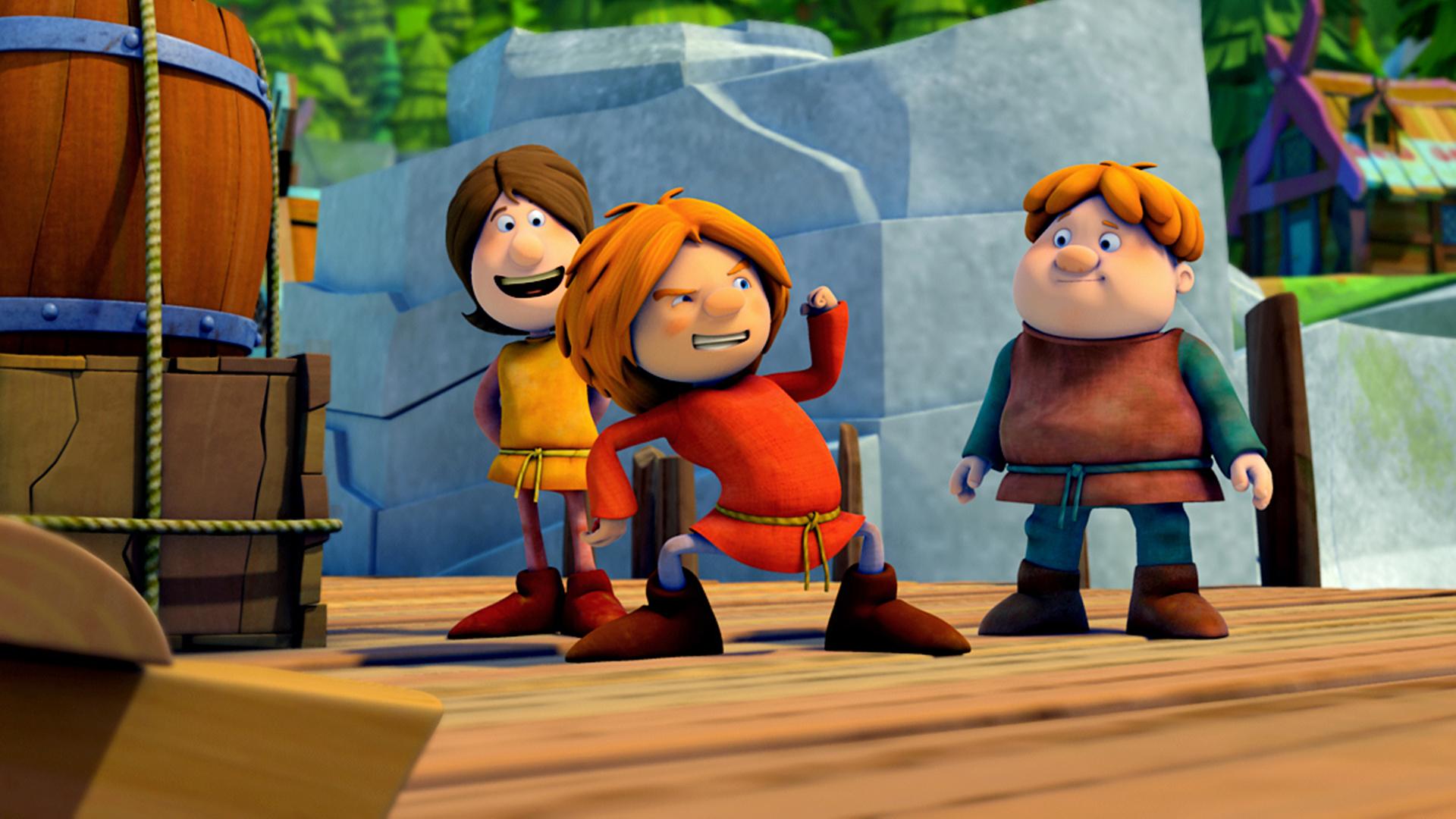 Gilby steht auf dem Steg und versucht, seine Freunde zu beeindrucken.