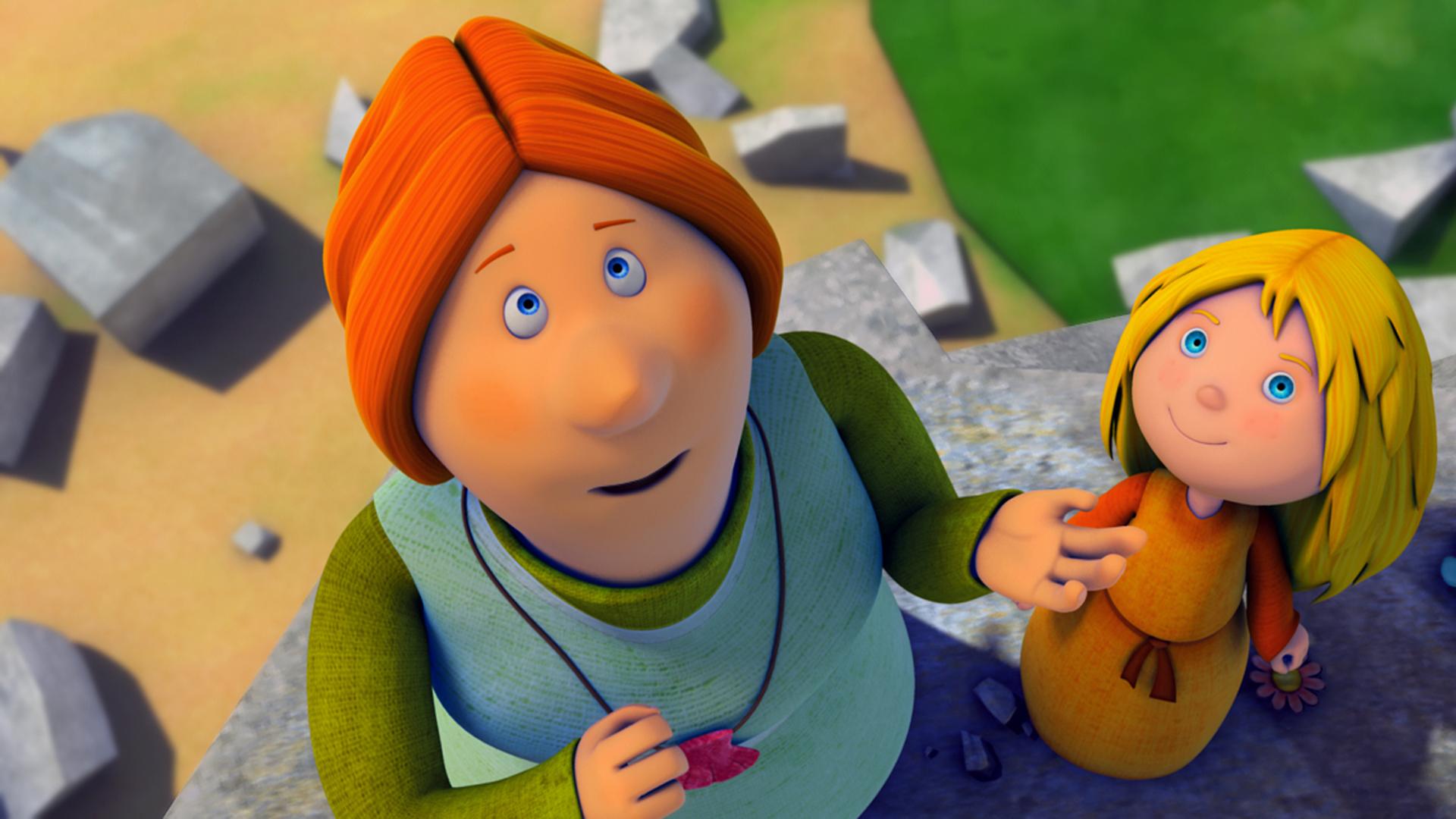 Ylva und Ylvi sammeln Beeren an der Kante der Steilklippe.