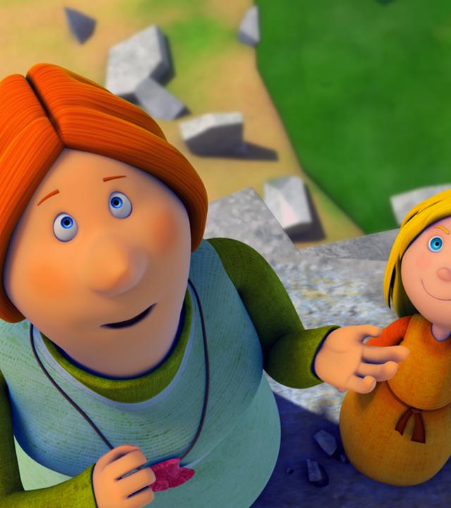 Ylva und Ylvi sammeln Beeren an der Kante der Steilklippe.