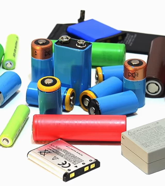 Es sind viele Batterien in unterschiedlichen Formen und Farben zu sehen.