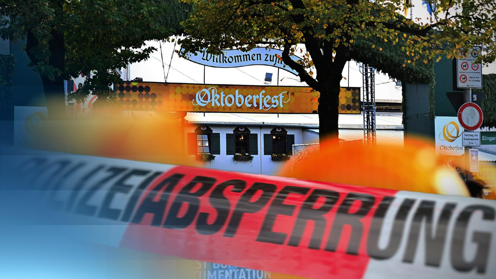 Ein Flatterband der Polizei sperrt das Gelände des Oktoberfestes ab.