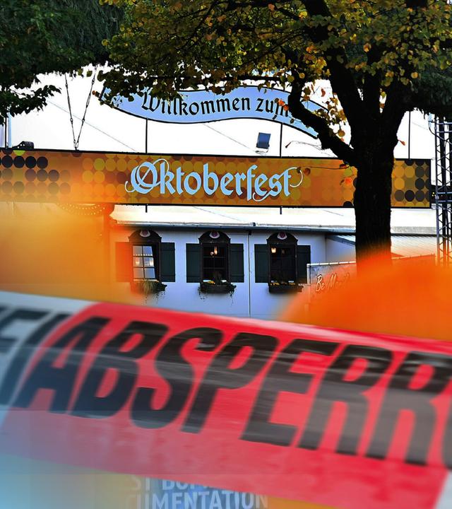 Ein Flatterband der Polizei sperrt das Gelände des Oktoberfestes ab.