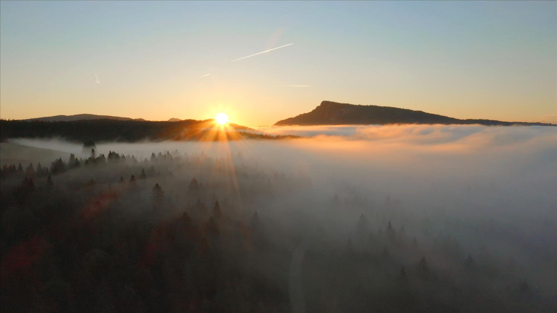 Wilde Schweiz_Jura_Sonnenaufgang im Vallée de Joux