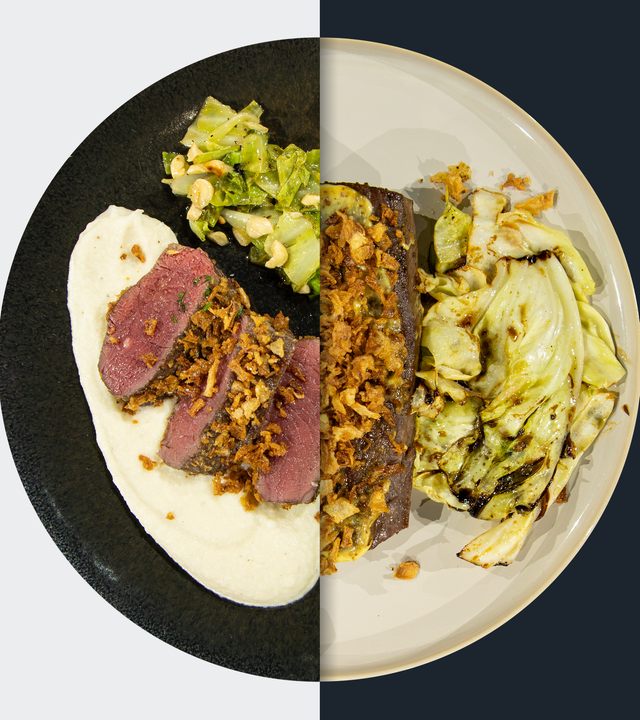 Wilder Zwiebelrostbraten mit Spitzkohl