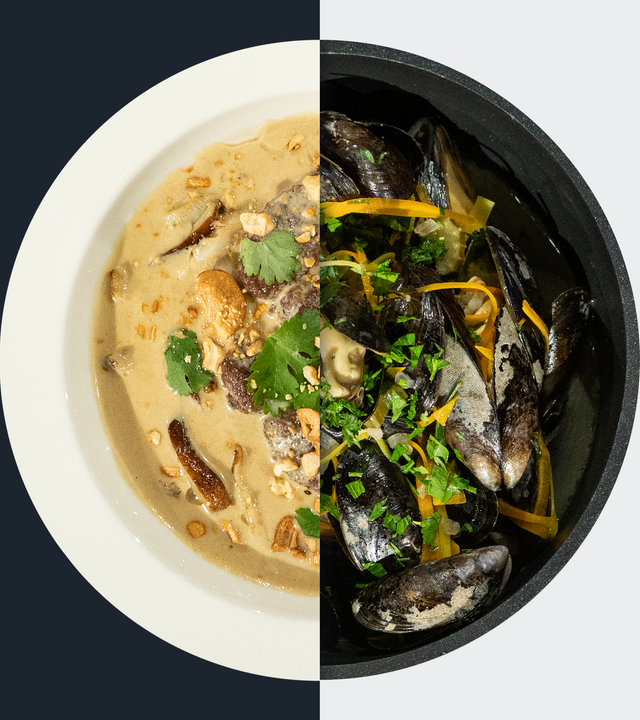 Wildschwein-Curry vs. Miesmuscheln.