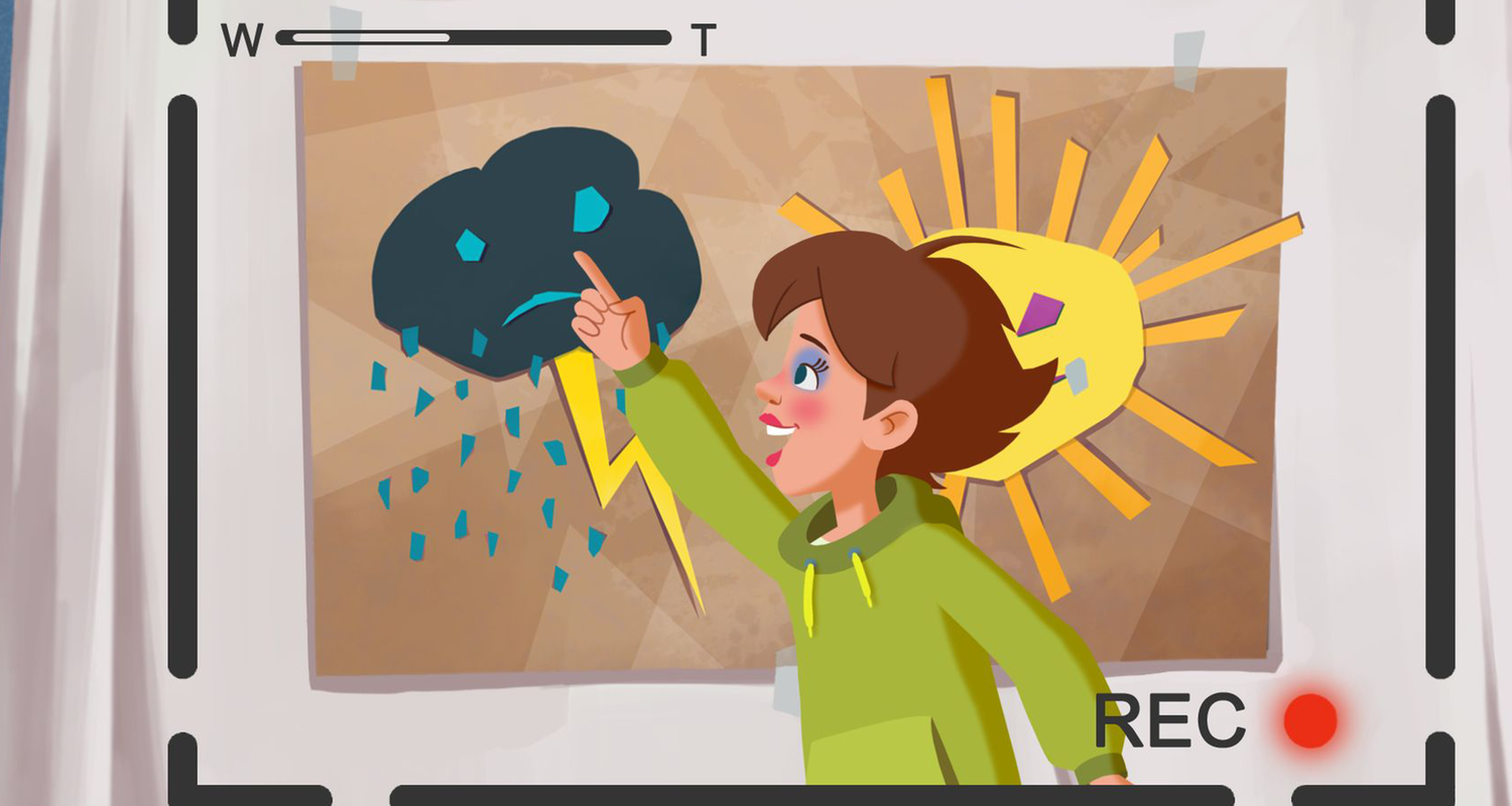 Die Freundinnen wollen sich selbt in ihrem Film zeigen. Tara macht eine Wettervorhersage.