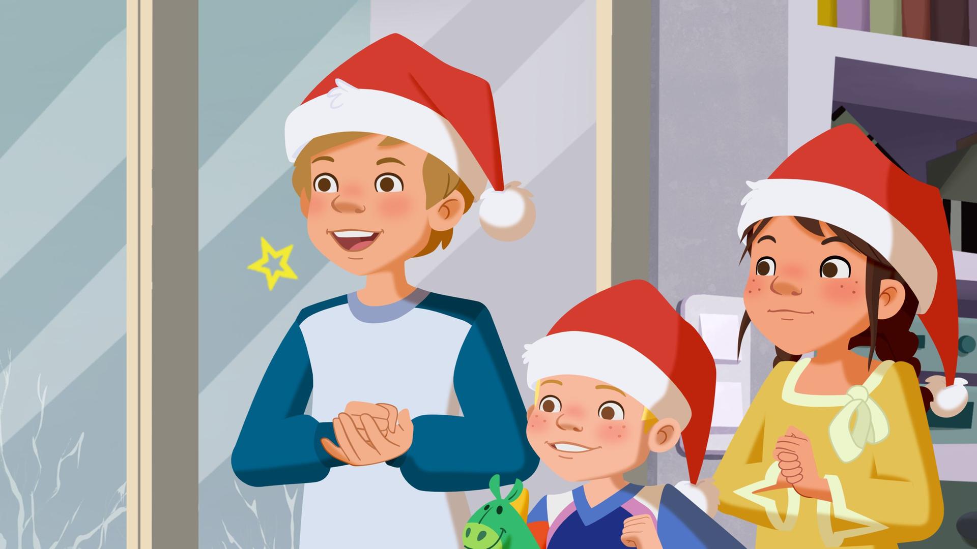 Tara beginnt, den Baum zu schmücken.