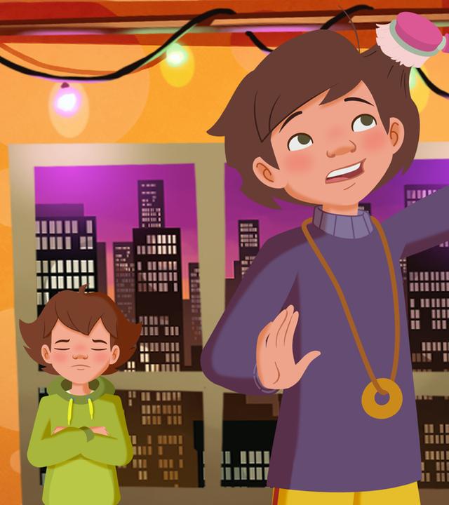 Jul, Fritzi, Tara und Tieneke bereiten ein Popkonzert vor, hängen Girlanden auf und tanzen.