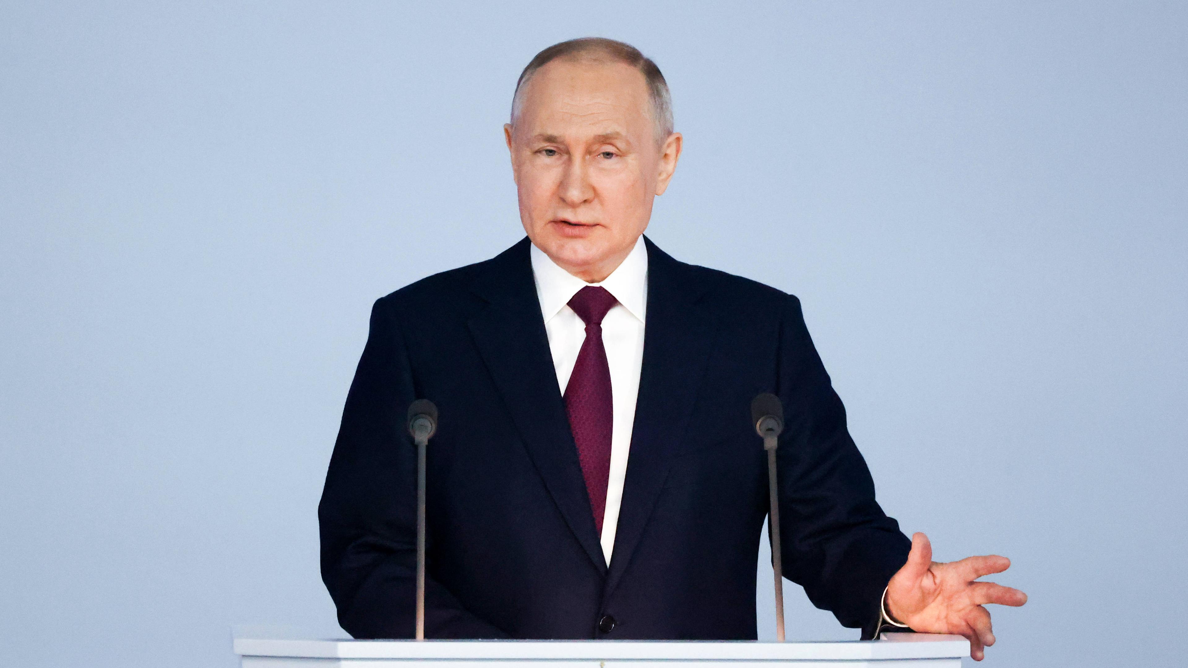 Russlands Präsident Wladimir Putin hält Rede an die Nation, aufgenommen am 21.02.2023