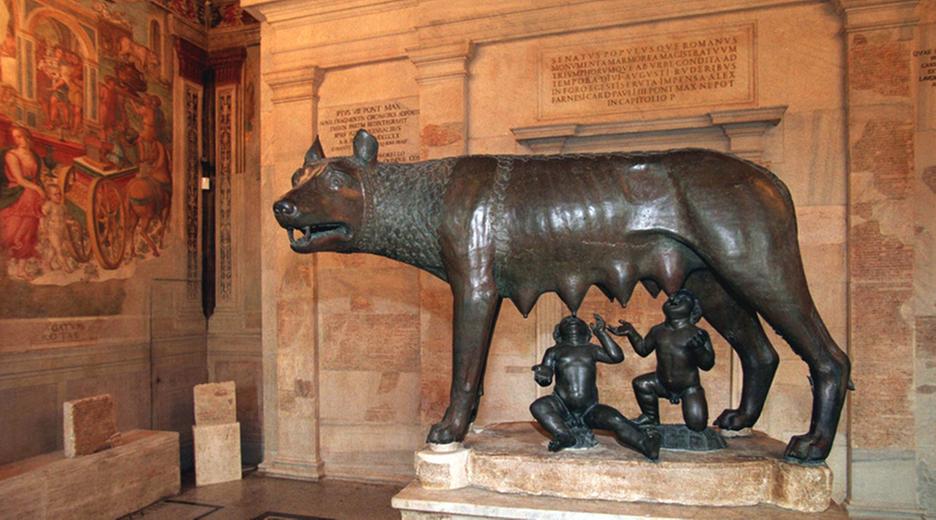 Wölfin säugt Romulus und Remus