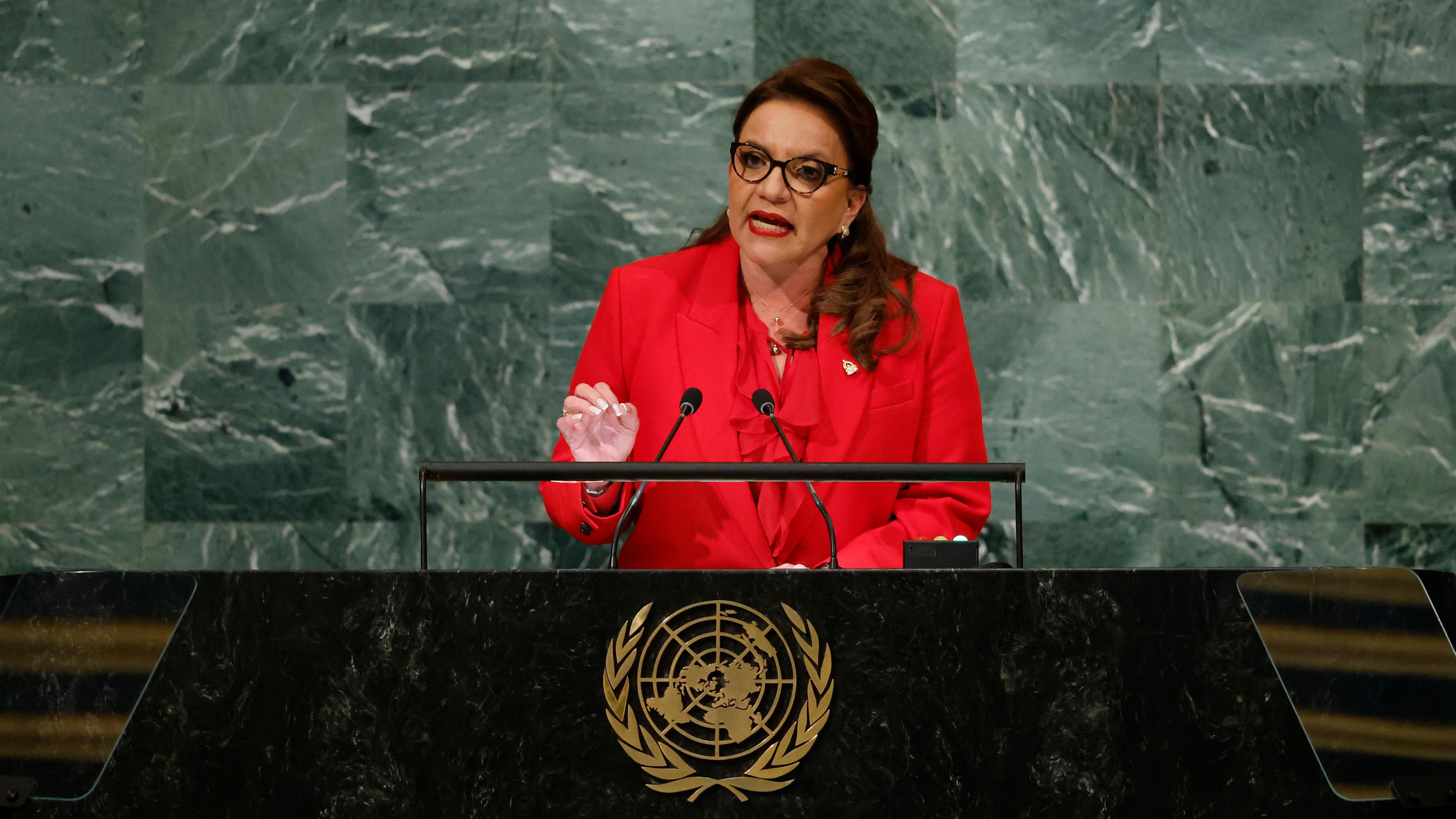 Xiomara Castro, Präsidentin von Honduras, während einer UN-Generalversammlung.