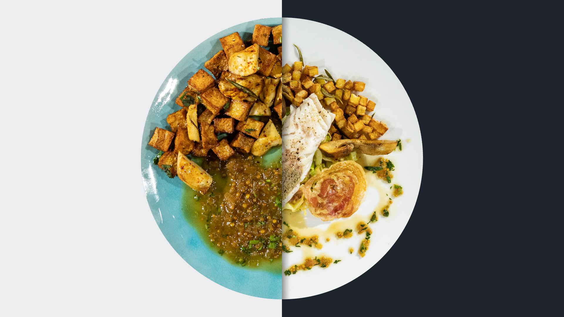 Auf der Haut gebratenes Zanderfilet mit Kartoffel-Würfeln