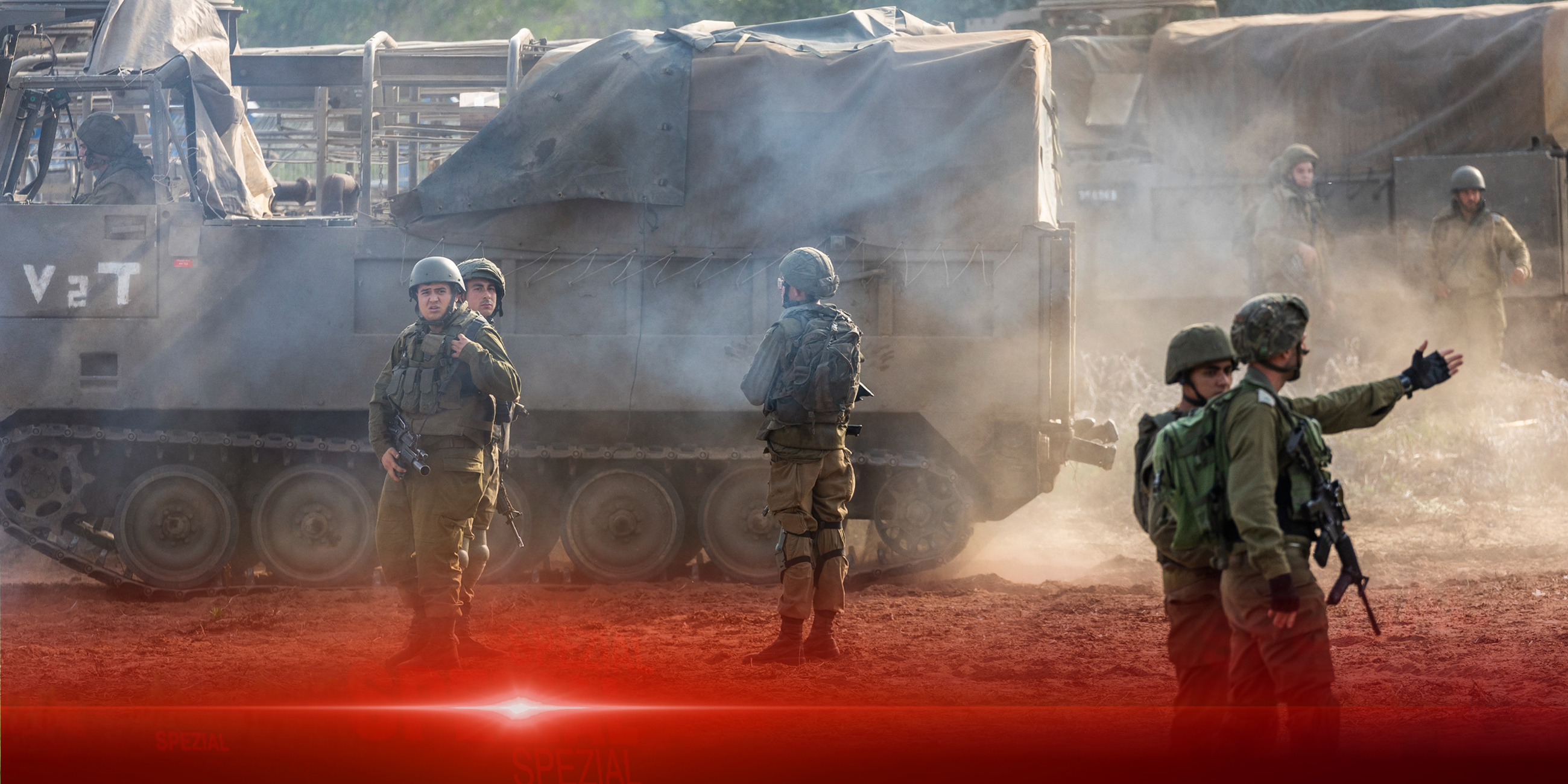 Israelische Soldaten beziehen am zweiten Tag des andauernden Konflikts zwischen Israel und der militanten Palästinensergruppe Hamas entlang der Grenze zum Gazastreifen Stellung. (08.10.2023)